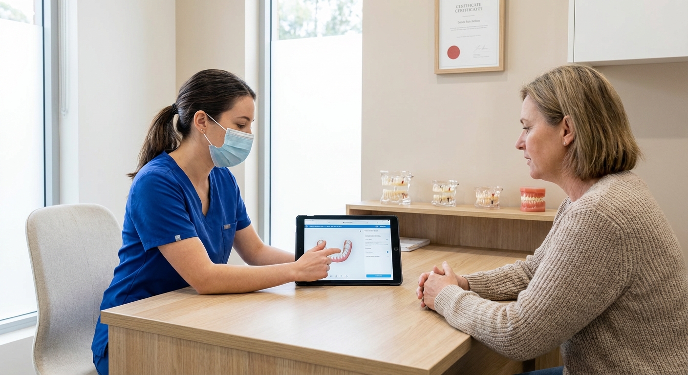 Dentist consultation about all-on-4 dental implant treatment in clinic