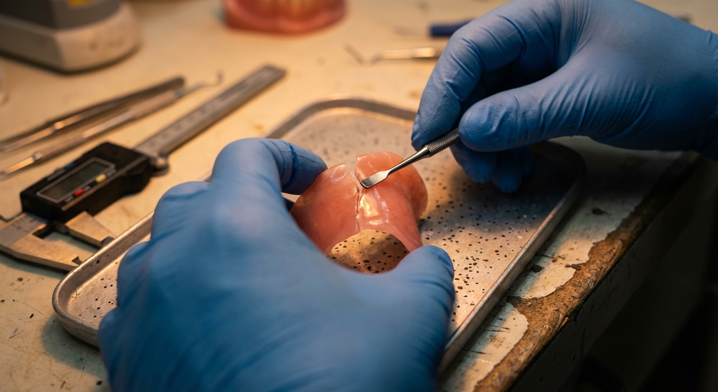 Denture repair and reline concept showing restored fit planning